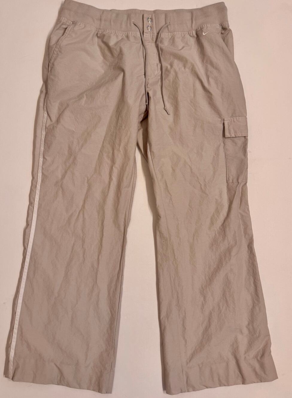 Vintage Y2k Women's Nike Cargo Pants Tan/White Stripe Size L Drawstring